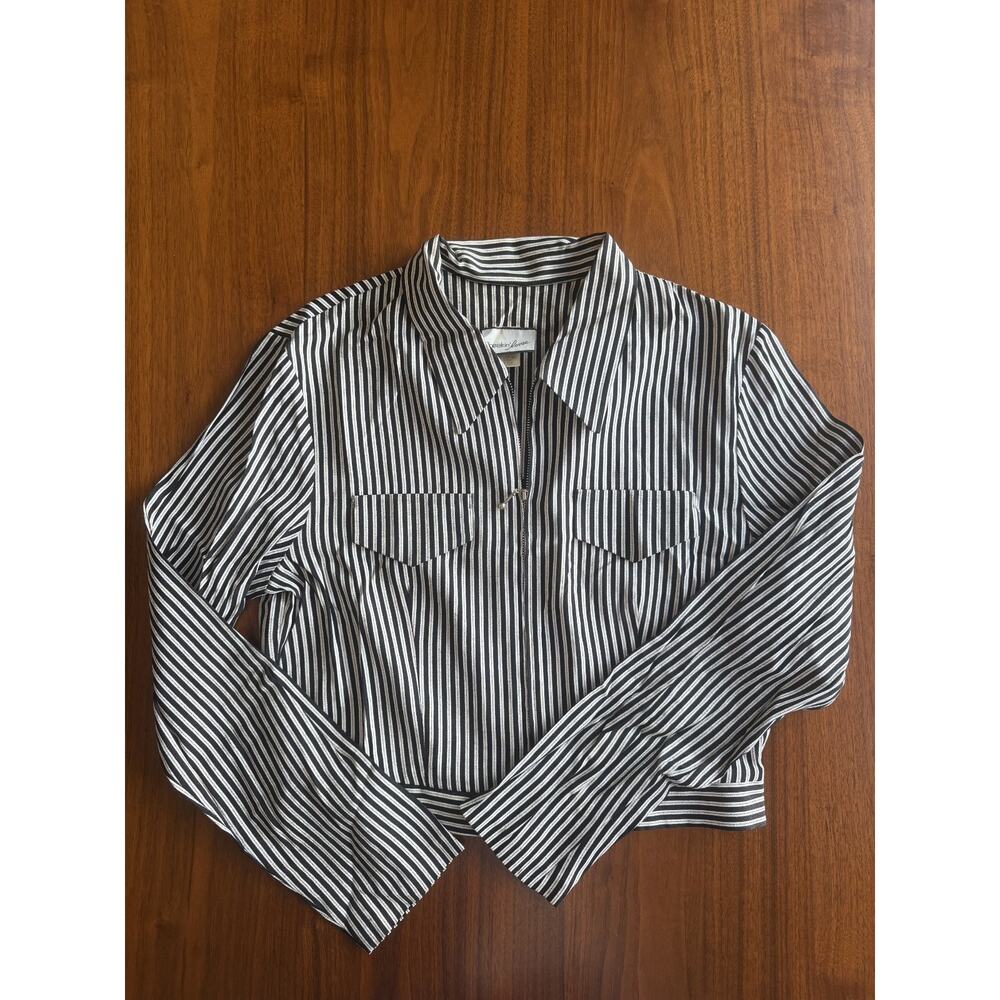 Vintage Breakin' Loose Women's Striped Zip-Up Cropped Jacket - Size 13/14